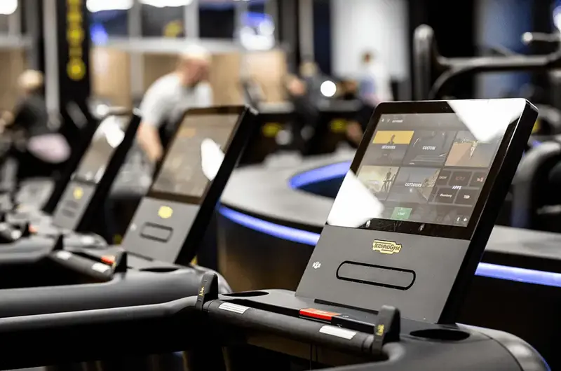 A close  up shot of a row of treadmills at the dolphin centre gym